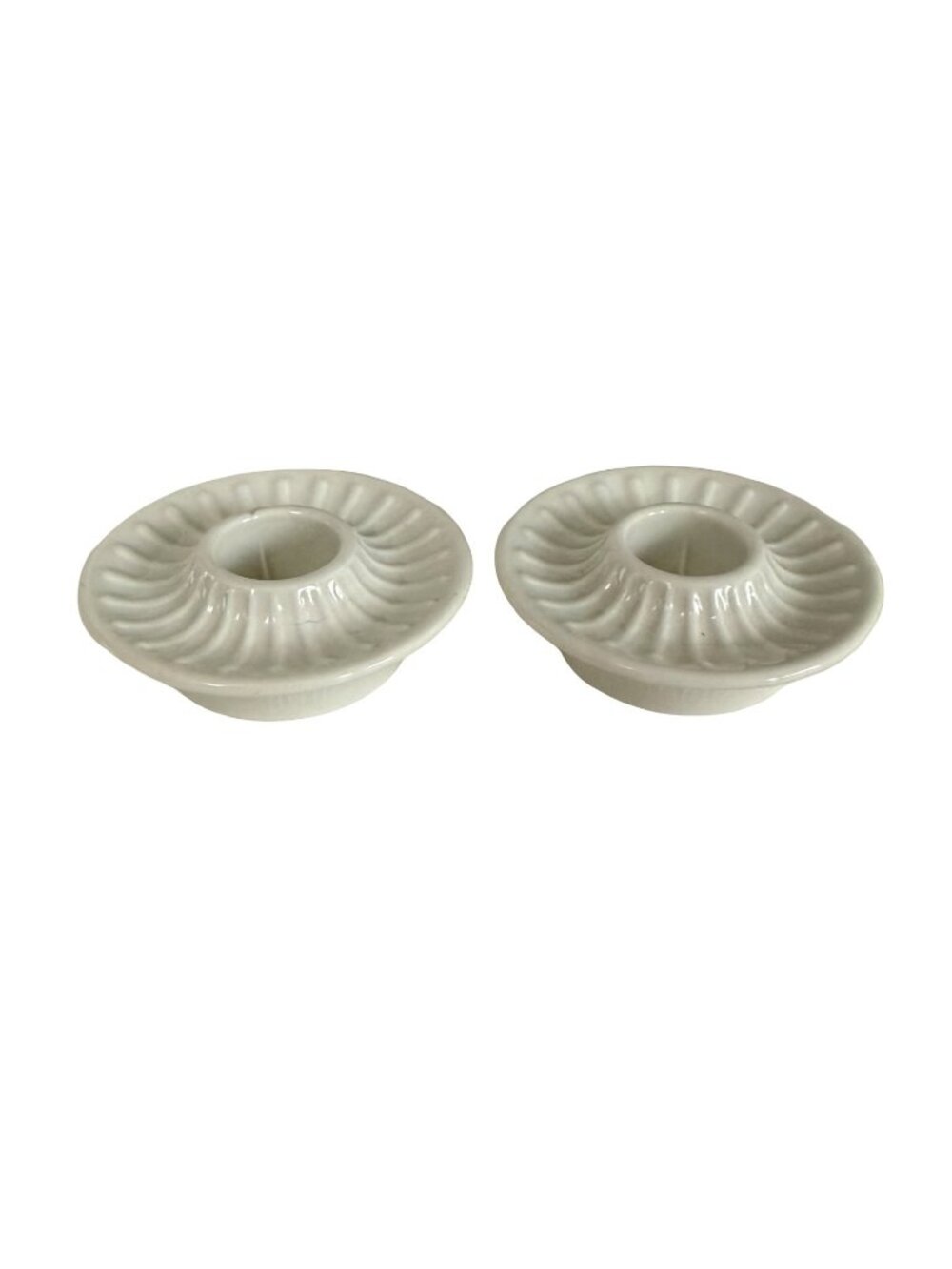 Vintage PLA Denmark White Ceramic Chamberstick Candle Holders Pair Scandinavian